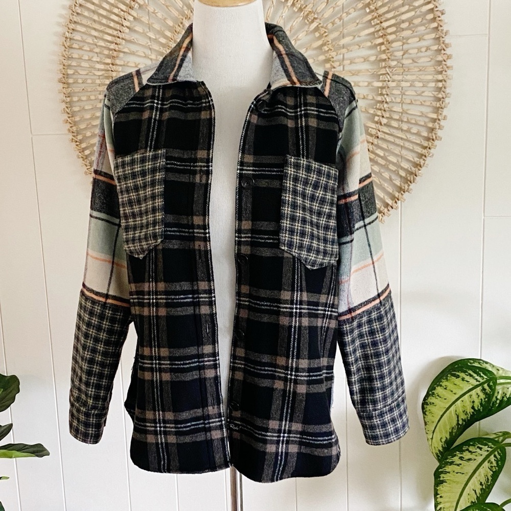 RAILS Ridley Jacket Mixed Mint Plaid Oversized Shirt Jacket Size Small - Picture 2 of 10